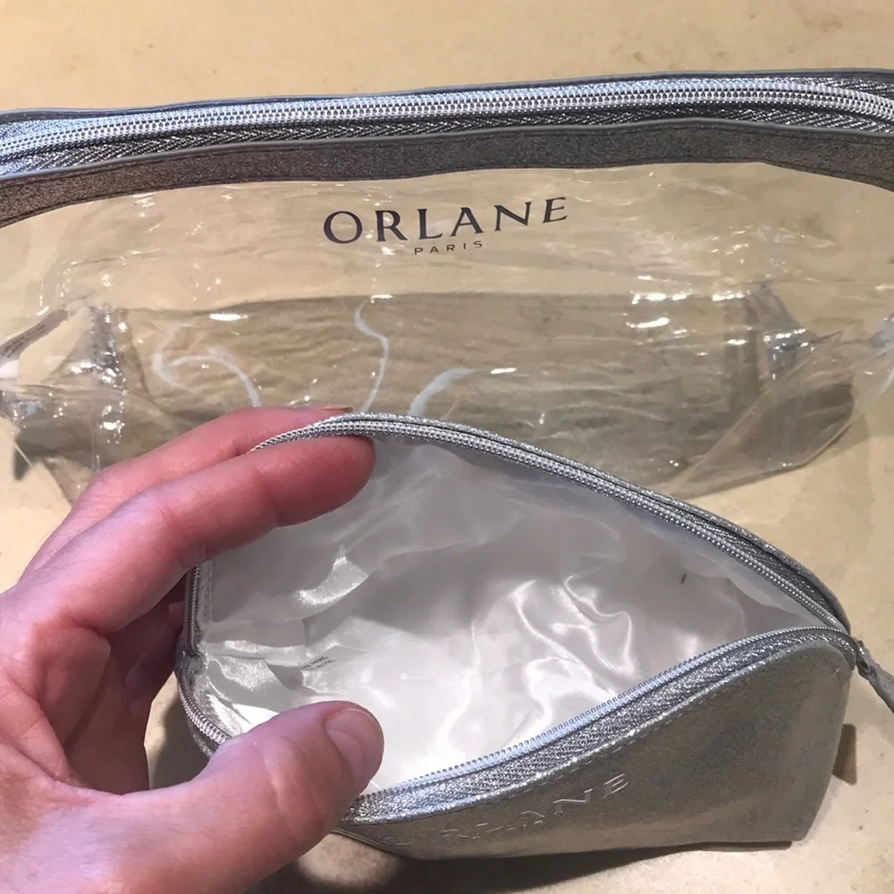 NWOT Orlane Paris cosmetic bags in sparkly silver